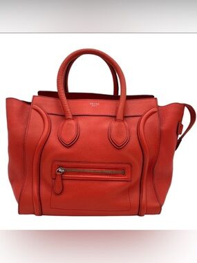 Celine Mini Luggage Tote Vermillion Drummed Calfskin Leather Bag